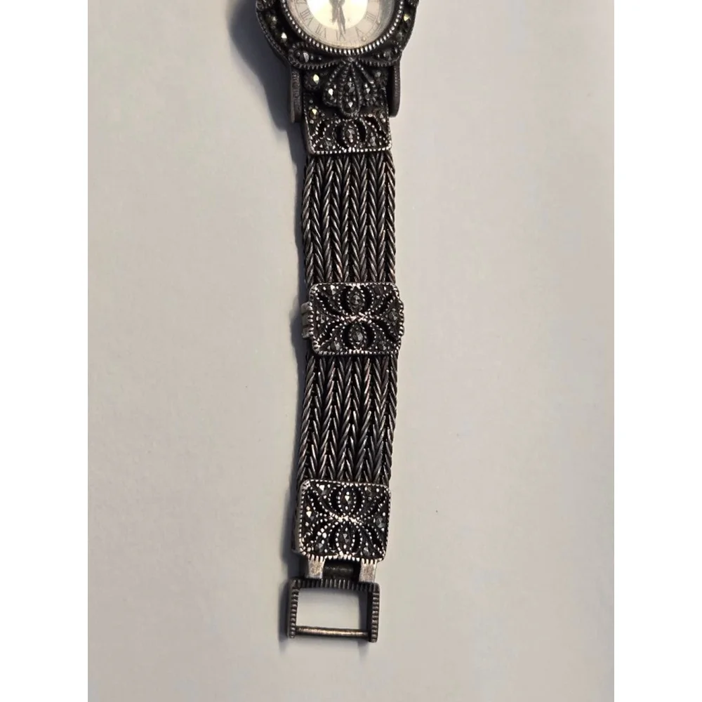 Vintage Women's sterling silver Watch, marcasite OS, Black Accents